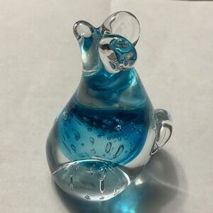 Blue Glass Art Sculpture mouse paperweight